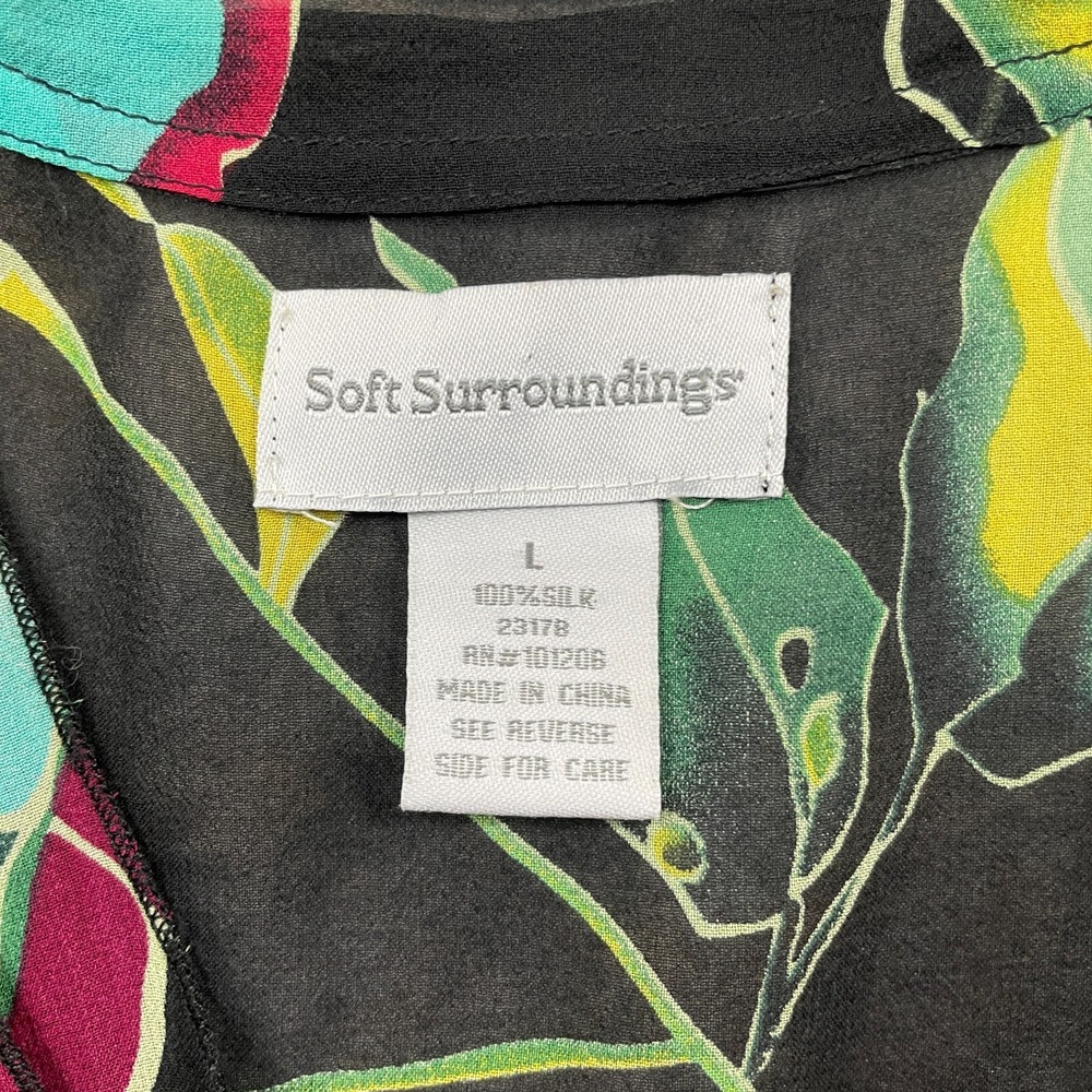 Soft Surroundings Large Semi Sheer Floral Tropical 3/4 Sleeve 100% Silk Blouse - Picture 3 of 4